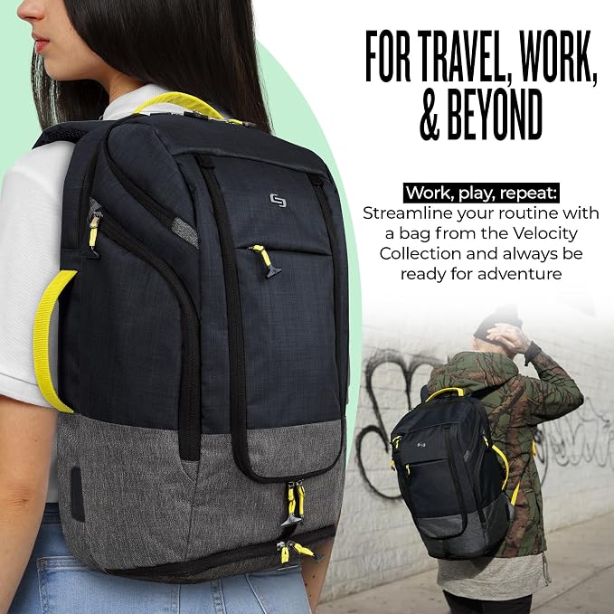 Solo New York Travel Backpack for Women & Men - Lightweight Carry On Bag, Separate Shoe Compartment, Padded Straps, Fits 17.3" Computer - Everyday Max, Navy - Image 5