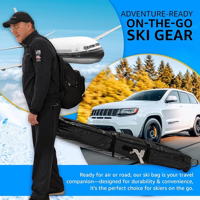 Zipline Ski Double Ski Bag with Wheels - Gear & Apparel Storage for Skiers - 180/200 cm Capacity - Durable & Waterproof - Proven Performance - 3 Yr Warranty - Ski & Snowboard Travel Bag - Image 5