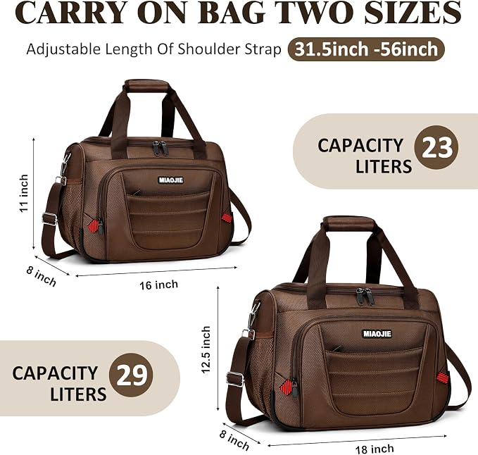 Underseat Carry On luggage Bag Airplanes Personal Item Bags, Gym Bag for Men Weekender Overnight Travel Tote Bag Shoulder Small Softside Carry on Luggage Travel Duffel Bags For Men Women -16 IN Brown - Image 2