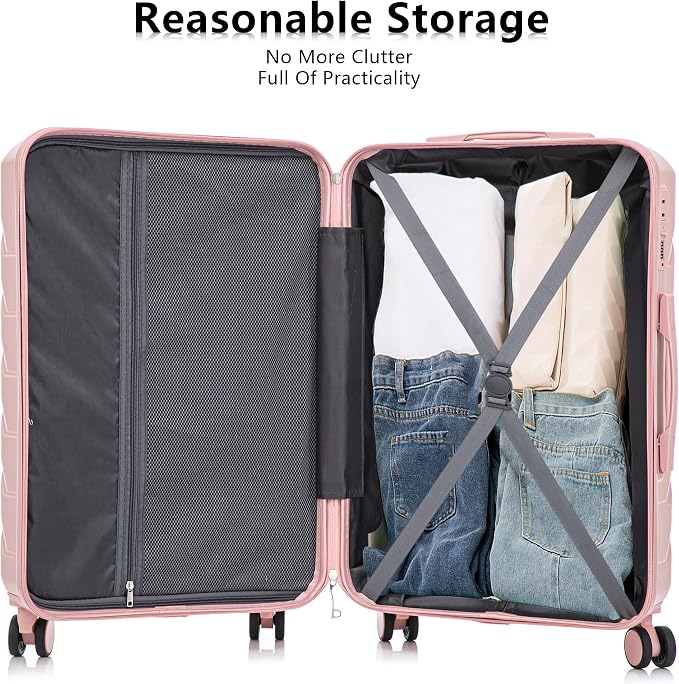 Hardside Luggage Sets, Lightweight Stripes Suitcase with Spinner Wheels, Pink-220 - Image 5
