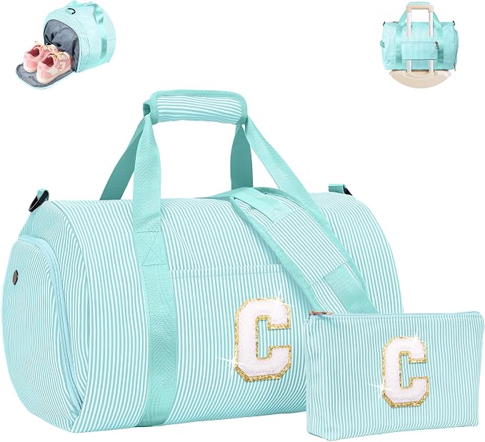 Gifts for 3 4 5 6 7 8 9 Year Old Girl, Girls Travel Duffle Bag, Kids Initial Overnight Bags with Shoe Compartment, Personalized Weekend Bag with Cosmetic Pouch, Preppy Stuff (Letter C) by Vogewood