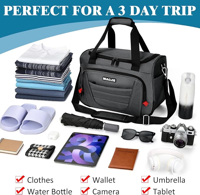 Underseat Carry On luggage Bag Airplanes Personal Item Bags, Gym Bag for Men Weekender Overnight Travel Tote Bag Shoulder Small Softside Carry on Luggage Travel Duffel Bags For Men Women -18 IN Grey - Image 6