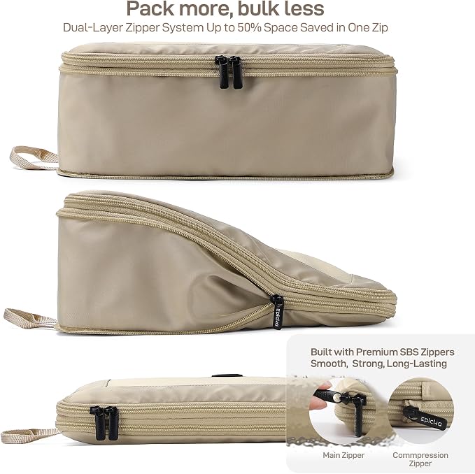 EPICKA TripCozy Compression Packing Cubes - 6 Set Durable Travel Organizer Bags with Mesh Top, Expandable Travel Accessories for Carry on, Luggage, Suitcase, Backpack (Khaki) - Image 2