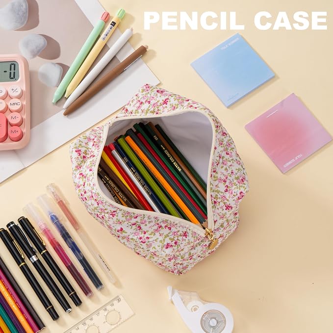 Makeup Bag Travel Toiletry Bag for Women, Small Floral Cosmetic Bags Cute Quilted Cotton Makeup Pouch for Purse Emergency Bag Pencil Case Accessory Bag, Spring - Image 6
