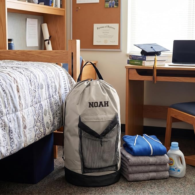Personalized Laundry Bag Heavy Duty Custom Senior University XL Bag Backpack with Hanging Shoulder Strap & Mesh Pocket - Back to School College Graduation Gift - Choose Your Font & Thread Color - Image 6