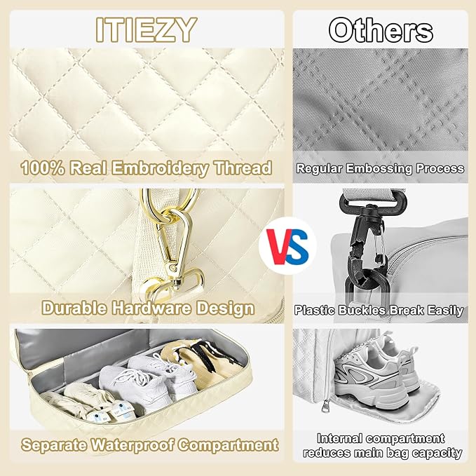 Graduation Birthday Gift for Her, Personalized Initial Weekender Bag for Women 45L Travel Duffle Carry On Quilted, 3PCS Overnight with Cosmetic & Toiletry Bag, Shoe Compartment, Gym Dance Bag for Girl - Image 6