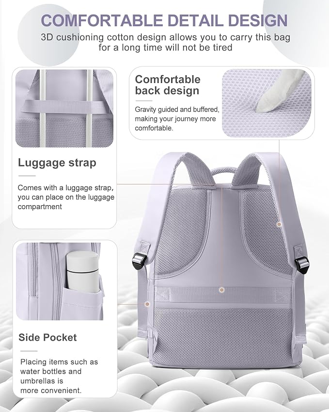 coowoz Large Travel Backpack Carry On for Women Man Gym Backpack with Laptop Compartment Mochila de Viaje Teacher Personal Item Backpacks Rucksack Airplane Accessories Must Haves Purple - Image 4
