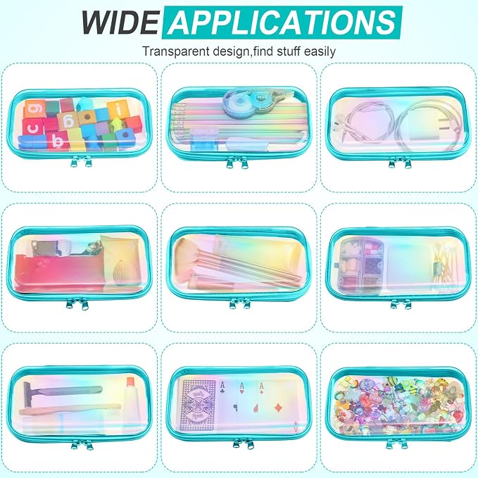Hoolerry 4 Pcs Hard Clear Zipper Case Makeup Bags Plastic Zipper Pouch Transparent Storage Box Containers for Cosmetics, Snacks, Building Blocks, Puzzles(Clear,7.5 x 3.9 x 2 in,Blue Laser) - Image 7