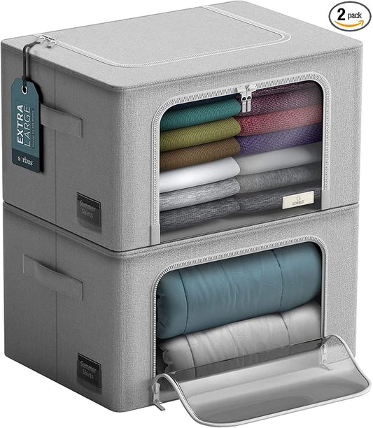 Sorbus Jumbo Storage Bins with Metal Frame - Oxford Fabric Storage Containers with Large Clear Window & Carry Handles - Stackable & Foldable Clothes Organizer Bags for Bedding Linen, Clotheing & More by Sorbus