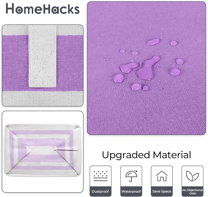 HomeHacks 2 Pack Large Laundry Baskets, Waterproof, Freestanding Laundry Hampers, Collapsible Clothes Hamper with Reinforced Handles in Laundry, College Dorm, Bathroom, Bedroom (Purple, 125Lx2) - Image 5