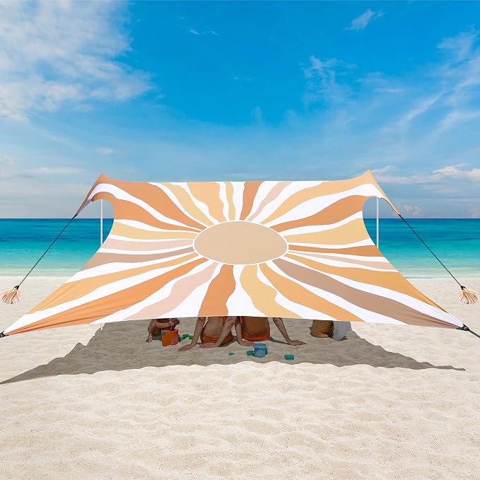 Beach Tent, UPF 50+ Beach Canopy Sun Shade, Portable 10×10 FT Large Pop-Up Beach Tent Sun Shelter with Sand Anchors, Ground Pegs, Easy Setup for Beach, Camping, Park, and Backyard Fun - Sunflower by BEW