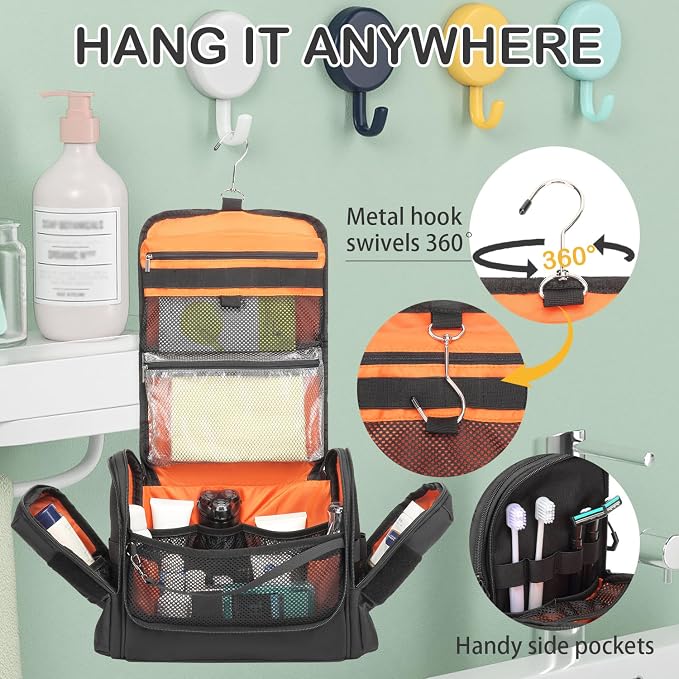 Tactical Toiletry Bag for Men, Hanging Dropp Kit Mens Toiletry Travel Bag for Toiletries, Traveling & Shaving Kit, Hygiene Bag Shower Bathroom Organizer with Handle & Swivel Hook, Black - Image 2
