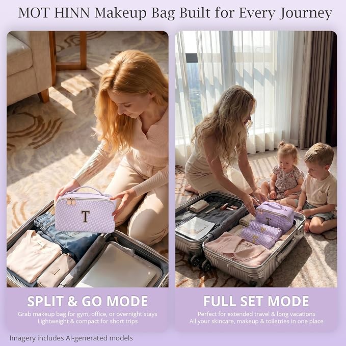 Personalized Gift Travel Makeup Bag: Initial Makeup Organizer Bag for Women | 3-in-1 Custom Make up Bag Set - Vegan Leather Travel Cosmetic Bag - Luxury Gift for Women – Birthday, Anniversary, Graduation - Image 8