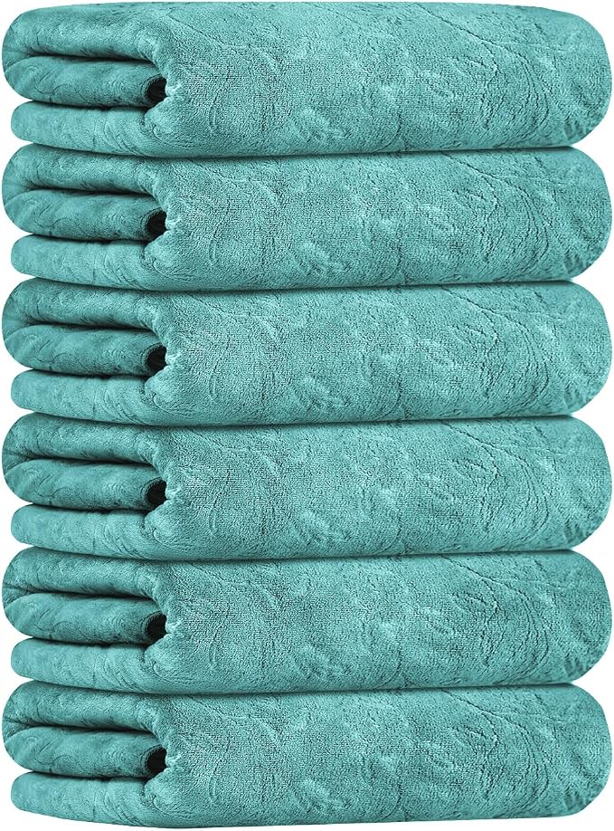 JML Microfiber Bath Towels, Bath Towel 6 Pack(30" x 60"), Oversized, Soft, Super Absortbent and Fast Drying, Multipurpose Use for Sports, Fitness, Yoga, Green-Floral Embossed - Image 2