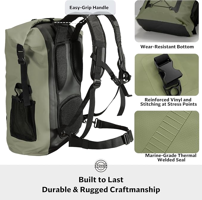 STOVER 30/40/55L Waterproof Dry Backpack & Phone Case- 2XL Floating Dry Bag for Kayaking, Travel, Hiking, Fishing, Camping, Motorcycles & Beach, Heavy-Duty Roll Top Men/Women (Green) - Image 4