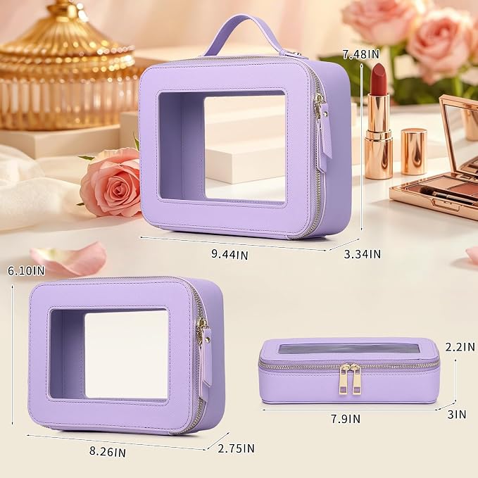 Travel Makeup Set, Purple, L+M+SLIM | Waterproof, Transparent Cosmetic Bag, Toiletry Bag, Makeup Brush Case with Zipper, Car Essentials for Women - Image 3