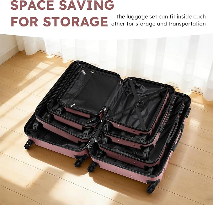 Suitour 4 Piece Luggage Sets, Hard Shell Suitcase Set with Spinner Wheels 16 20 24 28inch Travel Sets(Rose Gold) - Image 8