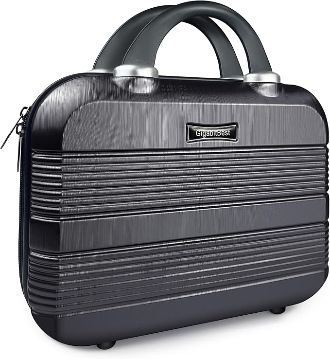 14 Inch Waterproof Hard Shell Travel Makeup Case (Black) | ABS Scratch-Proof, Carrying Cosmetic Organizer Case with Elastic Band, Train Case, Mini Suitcase Vanity Case for Women Girl by Gigabit