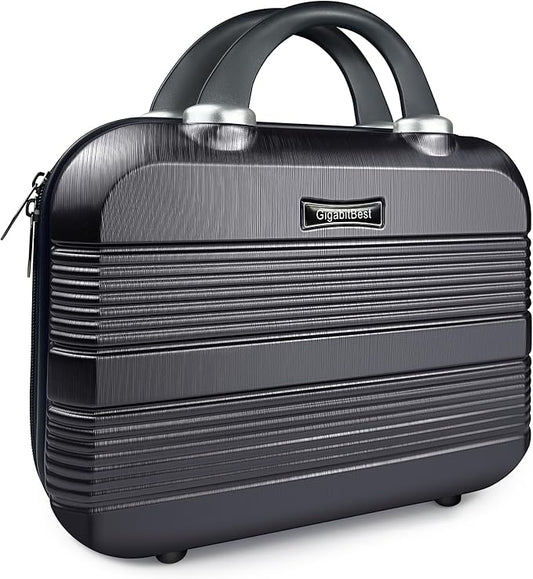 14 Inch Waterproof Hard Shell Travel Makeup Case (Black) | ABS Scratch-Proof, Carrying Cosmetic Organizer Case with Elastic Band, Train Case, Mini Suitcase Vanity Case for Women Girl by Gigabit