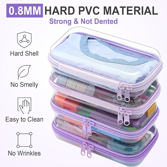 Hoolerry 4 Pcs Hard Clear Zipper Case Makeup Bags Plastic Zipper Pouch Transparent Storage Box Containers for Cosmetics, Snacks, Building Blocks, Puzzles(Clear,7.5 x 3.9 x 2 in,Purple) - Image 4