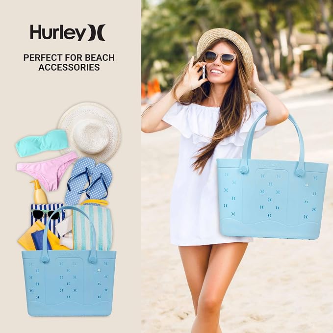 Hurley Rubber Tote Bag - Beach Bags Waterproof Sandproof, Easy-Clean Freestanding EVA Plastic, Hose-Clean, Sizes 16"-19" - Image 4
