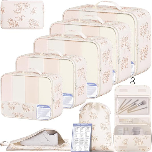 BAGAIL 9 Set Packing Cubes with Packing List Luggage Packing Organizers for Travel Accessories (Pink floral) by BAGAIL