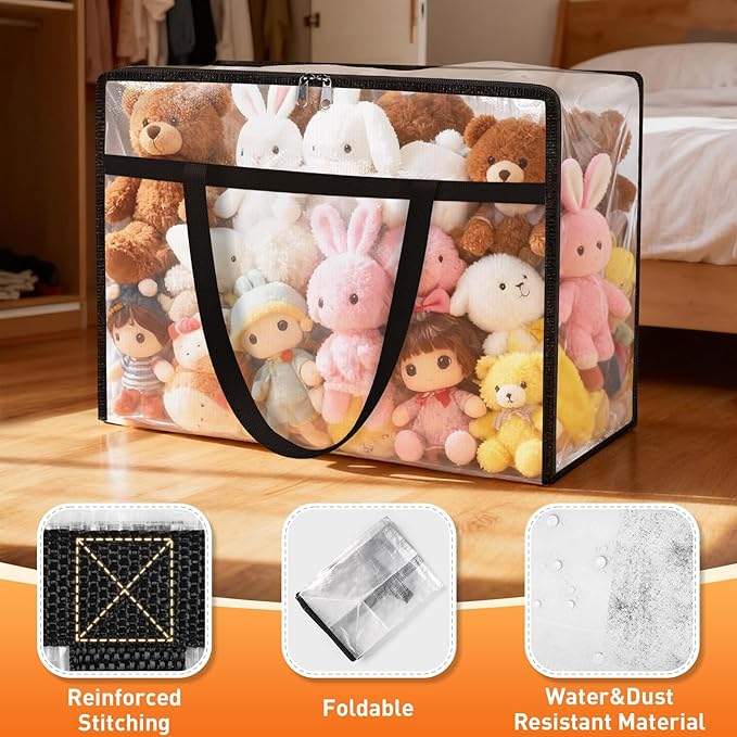Clear Under Bed Storage Containers - 6 Pack Large Capacity Clothes Storage Bags with Lid & Sturdy Handles, Foldable Moving Bags, Clothing Organizer Totes for Bedding, Comforter, Sheet（60 L） - Image 3