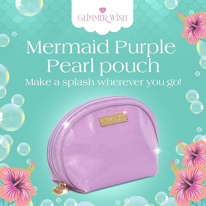 Glimmer Wish Mermaid Lavender Pearl Pouch, Trendy Mini Pouch, Clutch, or Coin Purse for your Tiny Treasures, Gifts for Teens and Girls, 8.3 x 3 x 4.7 in - Image 3