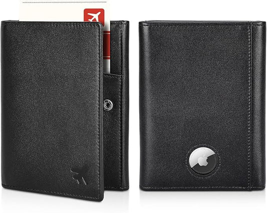 Polare Napa Leather Pilot Wallet Passport Holder RFID Blocking Tri-fold Travel Cover Document Organizer for Aviation Professionals (Black with AirTag Slot) by polareoriginal