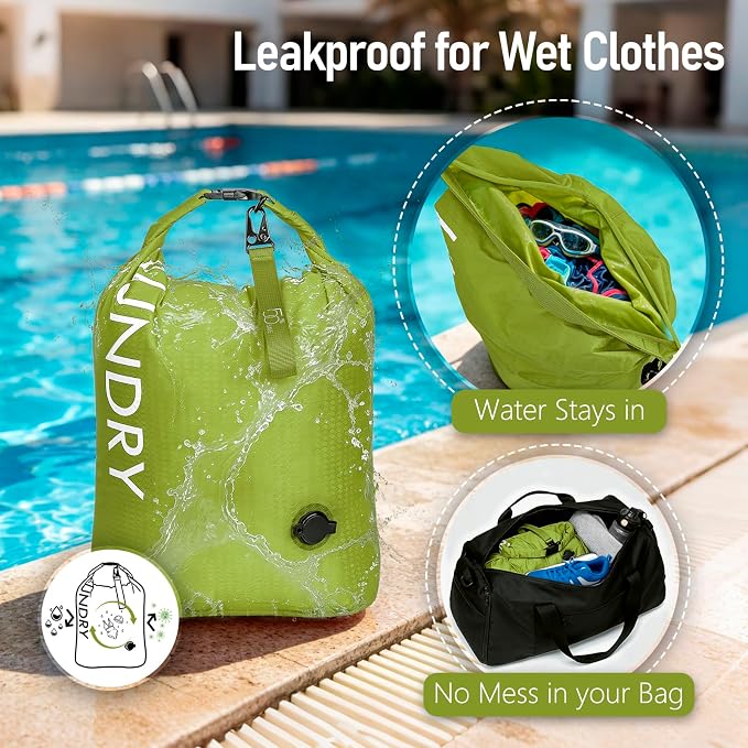 WiseBoy Travel Laundry Bag 2 Pack, Compression Laundry Bag for Dirty Clothes, Waterproof Wet Dry Bag, Pump-Free Space Saving Organizer for Suitcase Packing, Gym, Swim, Camping (Navy Blue & Green) - Image 3