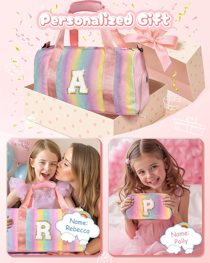 Gifts for 4 5 6 7 8 9 10 Year Old Girls-Girl Gym Bag with Shoe Compartment, Kid Personalized Weekender Overnight Bags, Initial Travel Tote with Makeup Pouch, Gift for Daughter (Letter G) - Image 2