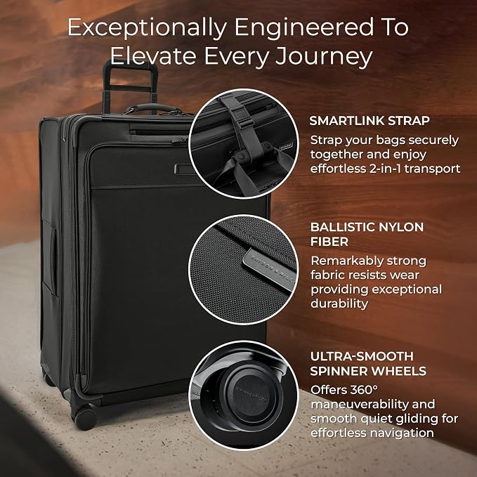 Briggs & Riley 31" Extra Large Expandable Spinner - Checked Luggage for Travel, Suitcases with Wheels, Softside Rolling Bag for Men & Women, Self-Repairing Zipper - Baseline Collection, Black - Image 2