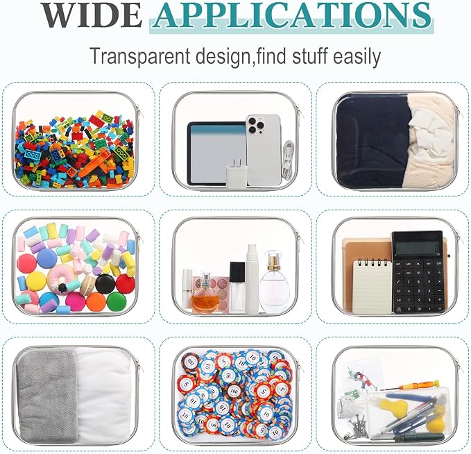 Sanwuta 6 Pcs Clear Hard Zipper Case Plastic Zipper Pouches Transparent Makeup Bag Pencil Case Pouches Toiletry Diaper Bag for Travel Toy Storage Organizer Bins(Gray,9.84 x 7.87 x 2 Inch) - Image 6