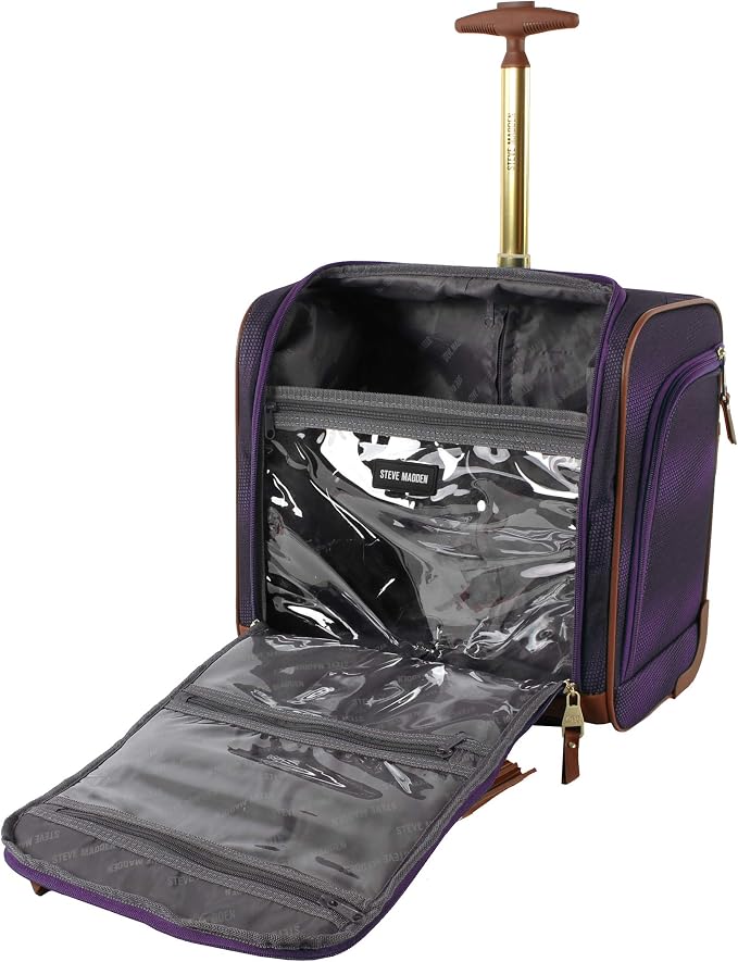 Steve Madden Designer Luggage Collection - 3 Piece Softside Expandable Lightweight Spinner Suitcase Set - Travel Set Includes an Under Seat Bag, 20-Inch Carry on and 28-Inch Checked Suitcase, Shadow - Image 8