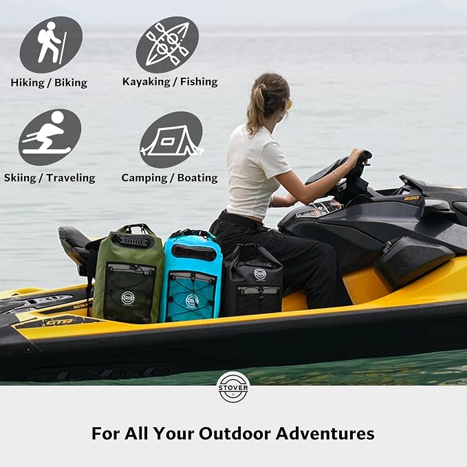 STOVER 5/10/25/30/40L Waterproof Dry Backpack & Phone Case- Large Floating Dry Bag for Kayaking, Travel, Hiking, Fishing, Camping, Motorcycles & Beach, Heavy-Duty Roll Top Men/Women (Blue) - Image 6
