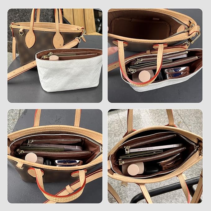 Purse Organizer Insert Compatible with LV Neverfull BB, Premium DopontPaper Bag Organizer Lightweight Water Resistant Purse Insert Divider Shaper for Tote Handbags, White-brown/XS - Image 9