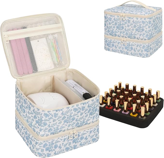 Ethereal Nail Polish Organizer Bag, Holds 30+ Bottles(15ml/0.5 fl.oz) UV Nail Lamp, Gel Polish Travel Storage Bag for Nail Kit, Gift for Manicurist, Girls by Ethereal