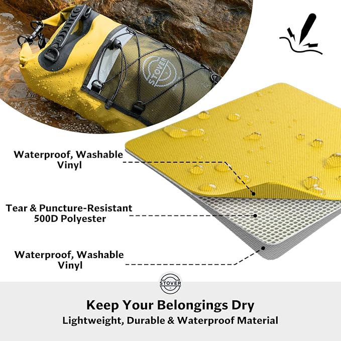 STOVER 5/10/25/30/40L Waterproof Dry Backpack & Phone Case- Large Floating Dry Bag for Kayaking, Travel, Hiking, Fishing, Camping, Motorcycles & Beach, Heavy-Duty Roll Top Men/Women (Yellow) - Image 2