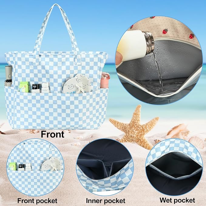 Bluboon Waterproof Beach Tote Pool Bags for Women Ladies Extra Large Carry On Bag With Wet Compartment for Weekender Travel - Image 6