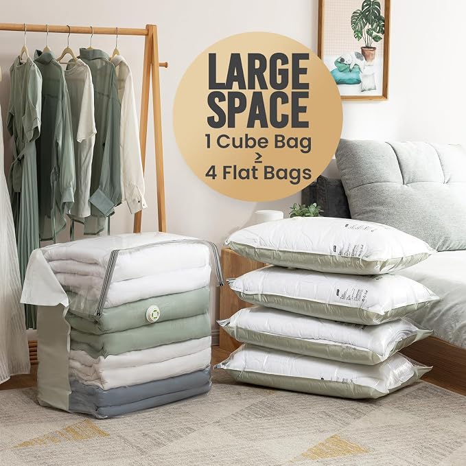 TAILI Vacuum Storage Bags 4 Pack, Extra Large Cube (40x28x18x18 Inch), Super Jumbo Vacuum Seal Bags for Bedding Comforter, Blanket, Closet Space Saving, Cream - Image 3
