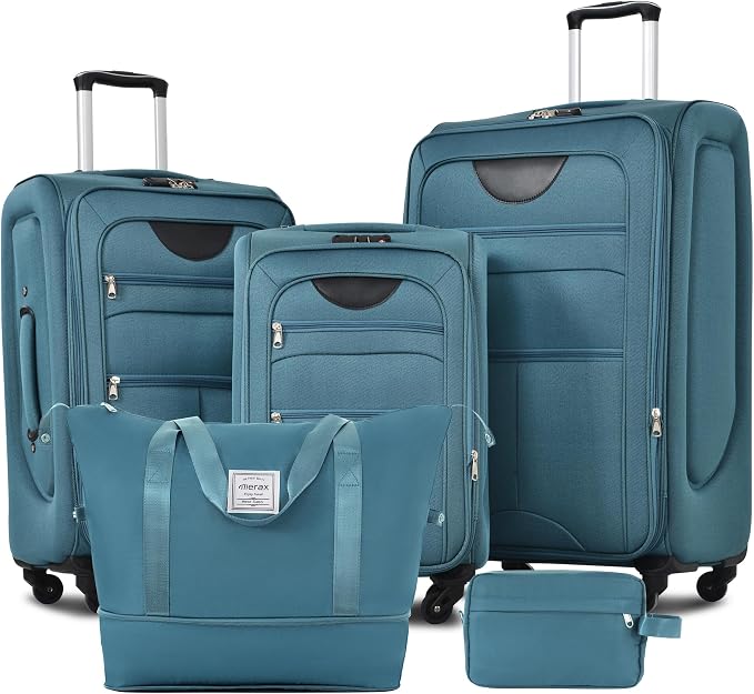 Merax Softside Luggage Set Lightweight 3 Piece Suitcase with Duffel Bag | Expandable Upright Travel Spinner Luggage 22" 26" 30",Blue Green by Merax