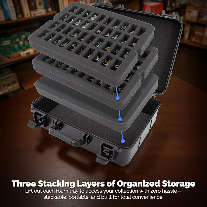 CASEMATIX Hard Shell Miniature Carrying Case - 80 Slot Figurine Miniature Storage Case with Customizable Foam Layer for Large Miniatures Compatible with Warhammer 40k, DnD & More! - Image 2