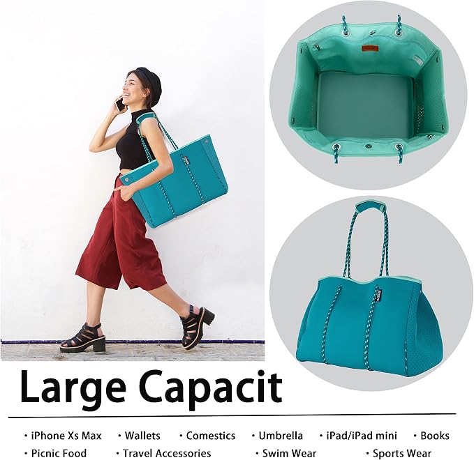 QOGiR Neoprene Multipurpose Beach Bag Tote with Inner Zipper Pocket … … … … - Image 3