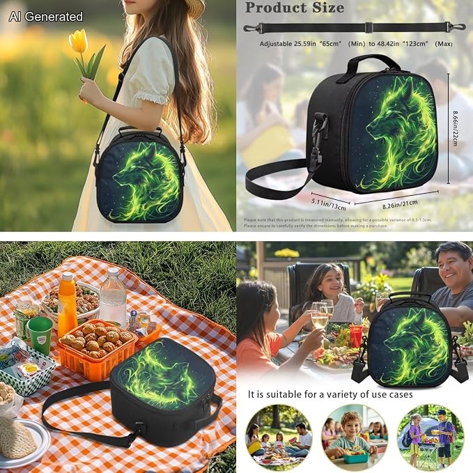 Green Wolf Kids Elementary School Backpacks For Boys with Lunch Box Soft Pencil Case Water Bottle Sleeve for Ages 6-10 4Pcs Set 17 Inch Large Capacity Lightweight Supplies School Gifts - Image 4