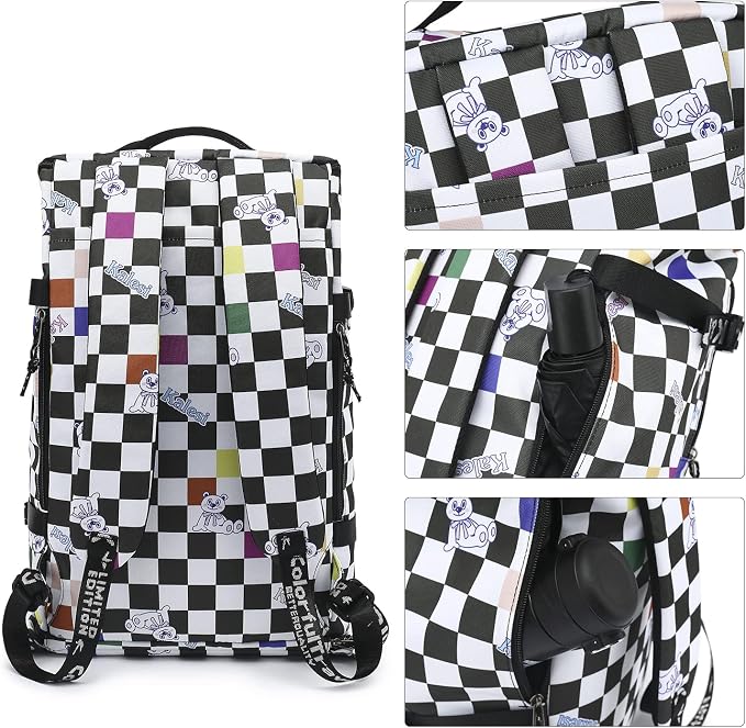 Kalesi Gym Duffle Bag Backpack 4-Way Waterproof with Shoes Compartment for travel Sport Hiking laptop (Checkerboard) - Image 3