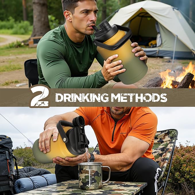 NATURE PIONEOR 128oz/1 Gallon Tactical Water Bottle with MOLLE Bottle Pouch | 18/8 Food-grade Stainless Steel, Double Vacuum Insulation, Wide-Mouth, Straw & Spout Lid, Strap, Camping, Hiking, Gym, Work - Image 2