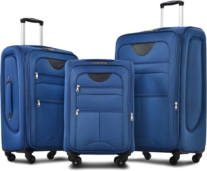 Merax Softside Luggage Set, Travel Suitcase Expandable Lightweight 3 Piece | Luggage Sets with Spinner Wheels 22" 26" 30" Suitcase with TSA Lock (Navy Blue) by Merax