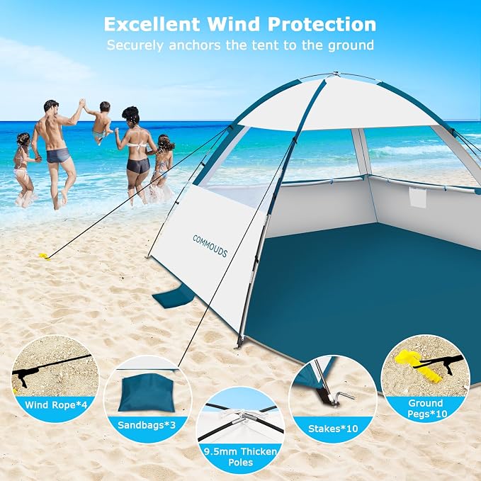 COMMOUDS Beach Tent Sun Shelter for 3/4/6/8 Person, UPF 50+ UV Protection Beach Shade Canopy Tent, Lightweight, Easy Set Up and Carry - Image 6