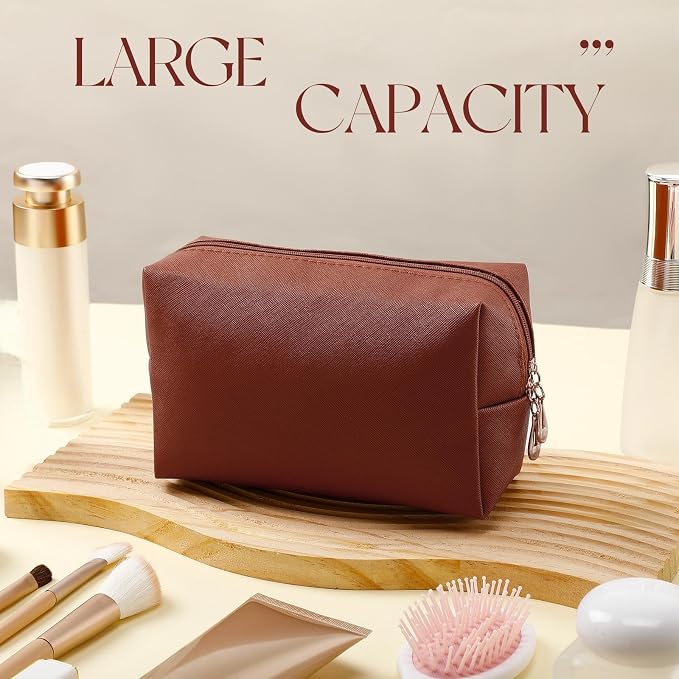 Kigeli Aesthetic Makeup Bags PU Leather Cosmetic Pouches Waterproof Plain Toiletry Bags Makeup Pouches Bulk for Women Party Gift Travel Storage Organizer(Brown,7.1 x 2.8 x 4.3 in) - Image 4