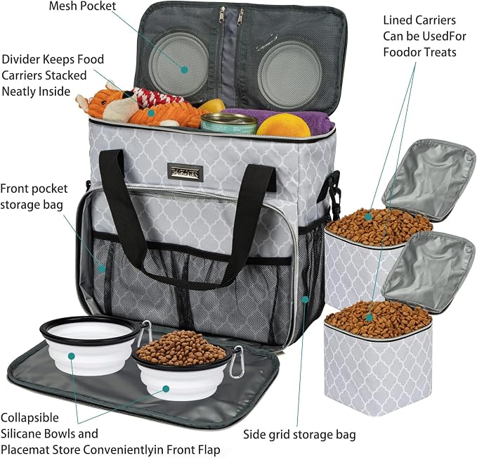 BAGLHER Dog Travel Bag, Pet Travel Bag (ALL Pet Travel Supplies), With 2 Pet Food Containers and 2 Collapsible Silicone Bowls; Essential Kits for Pet Travel DLwhite - Image 5